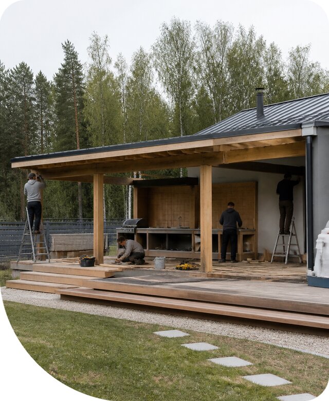 Строительство террасы с летней кухней в Алейске под ключ